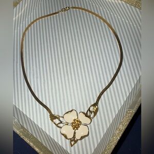 Vintage Trifari Dogwood Flower Necklace Golden Enamel Signed